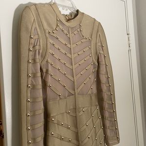 Nude midi embellished dress